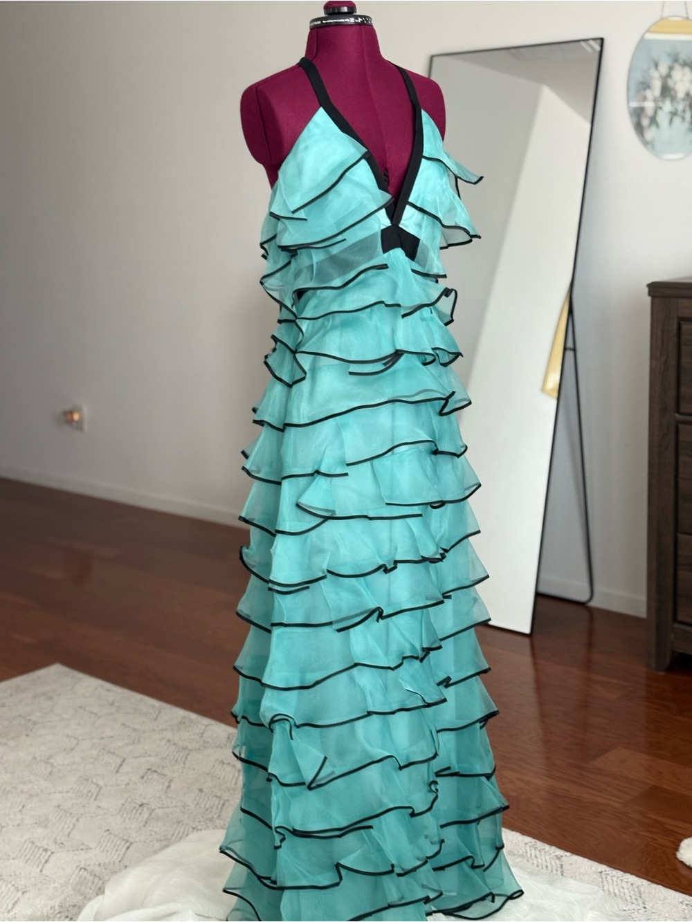 NWT LOTTIE TEAL Sachin and Babi exclusive NM Silk ORGANZA Gown SZ 8 $795 MSRP - Picture 4 of 10